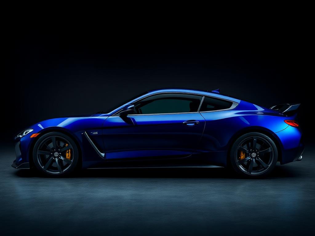 Gloss blue vinyl wrap on sports coupe