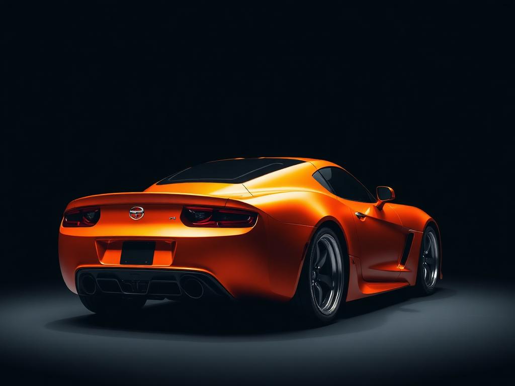 Satin orange vinyl wrap on modified sports car